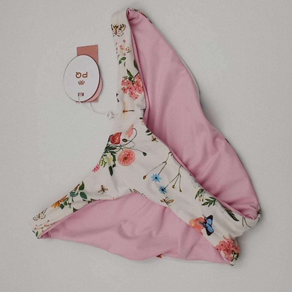 Pilyq PQ Swim Reversible Mariposa High‎ Cut Full Cut Swim Bottom White Pink L